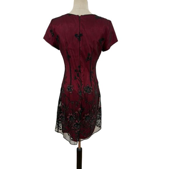 Vtg 90s Virgo Dress Sz 6P Flocked Velvet Red Black Dress Titanic Whimsy Goth - Picture 6 of 15